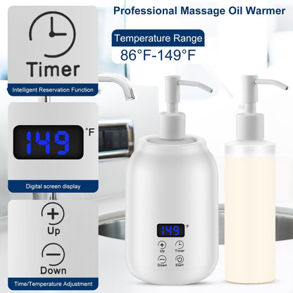 Massage Oil Heater Warmer with ℃/℉ Display, 2 Dispenser Bottles, Constant Temperature - White