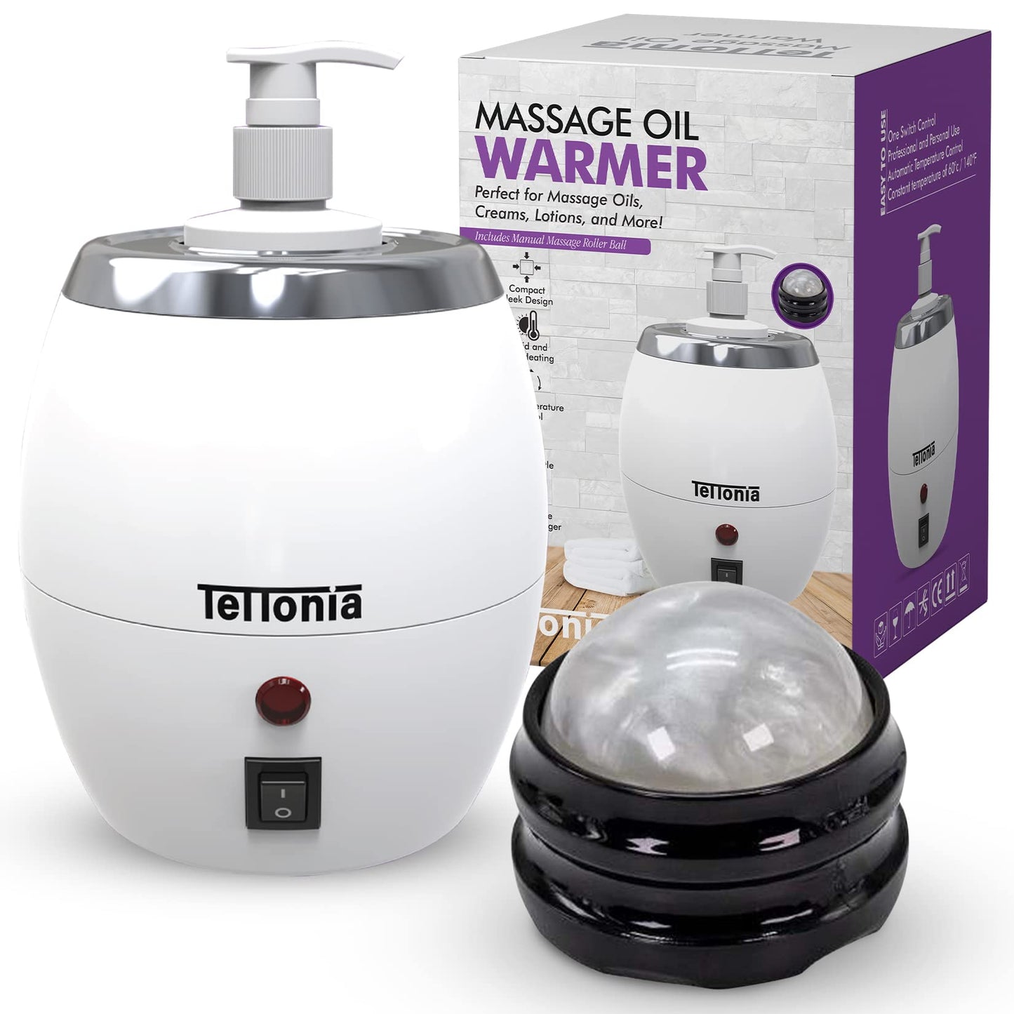 Massage Oil/Lotion Warmer with Auto-Temperature - White Pearl