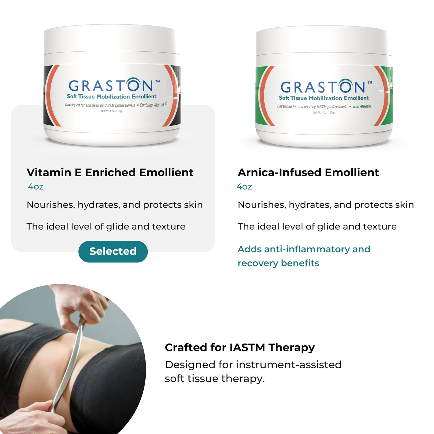 Graston Technique Vitamin E Enriched Emollient - 4oz Jar | IASTM Lotion & Massage Therapy Cream - 6-Pack