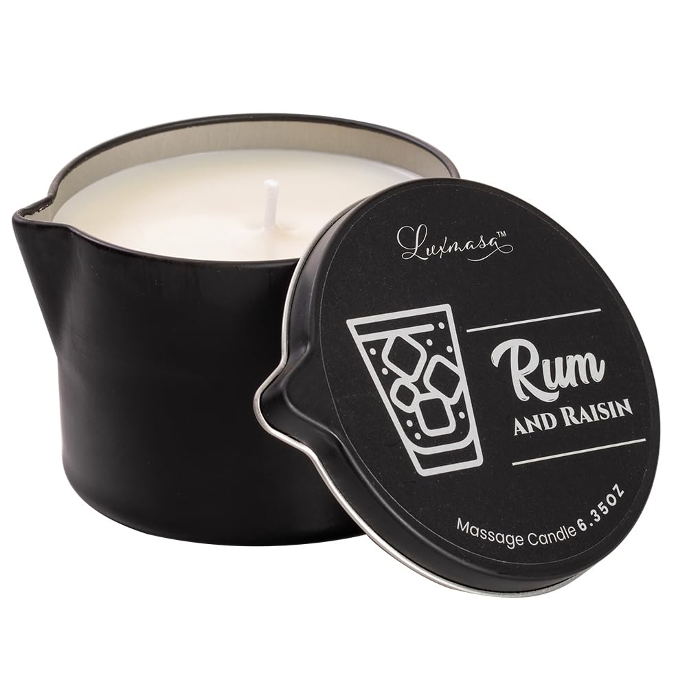 Massaging Oil Candle - Rum Raisin Scent 6.35 oz | Moisturizing Shea Butter Massage Candle