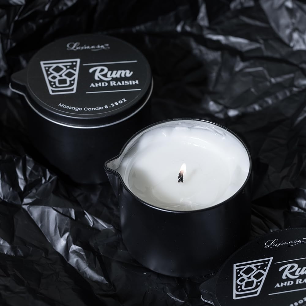 Massaging Oil Candle - Rum Raisin Scent 6.35 oz | Moisturizing Shea Butter Massage Candle