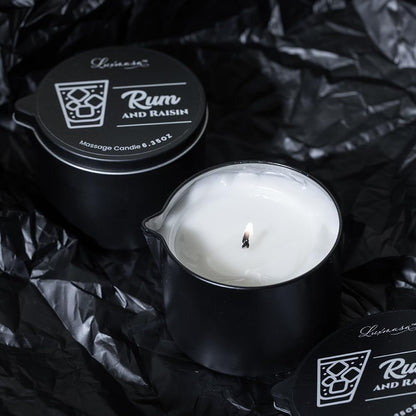 Massaging Oil Candle - Rum Raisin Scent 6.35 oz | Moisturizing Shea Butter Massage Candle
