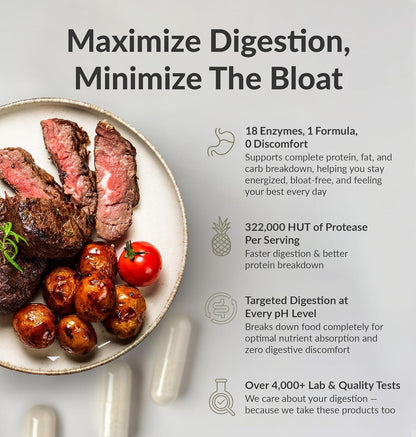 BIOptimizers MassZymes - Complete Digestive Enzymes for Gut Health & Bloating Relief (30 Capsules)