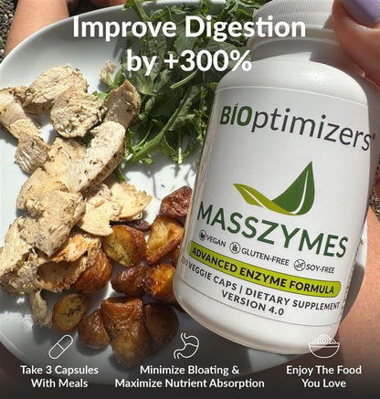 BIOptimizers MassZymes - Complete Digestive Enzymes for Gut Health & Bloating Relief (30 Capsules)