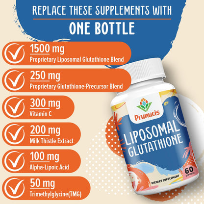 Prunucis 2400MG Liposomal Glutathione with Vitamin C, Milk Thistle & Alpha-Lipoic Acid — 180 Softgels
