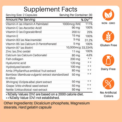 Mastermedi Biotin 20,000mcg with Collagen & Hyaluronic Acid – Hair, Skin & Nails (60 Capsules, 2-Month Supply)