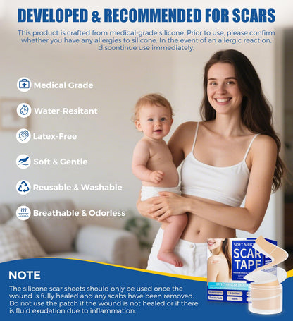 MasterMo Medical Grade Silicone Scar Sheets & Tape – 1.6x60 Roll, Ultra Soft & Hypoallergenic