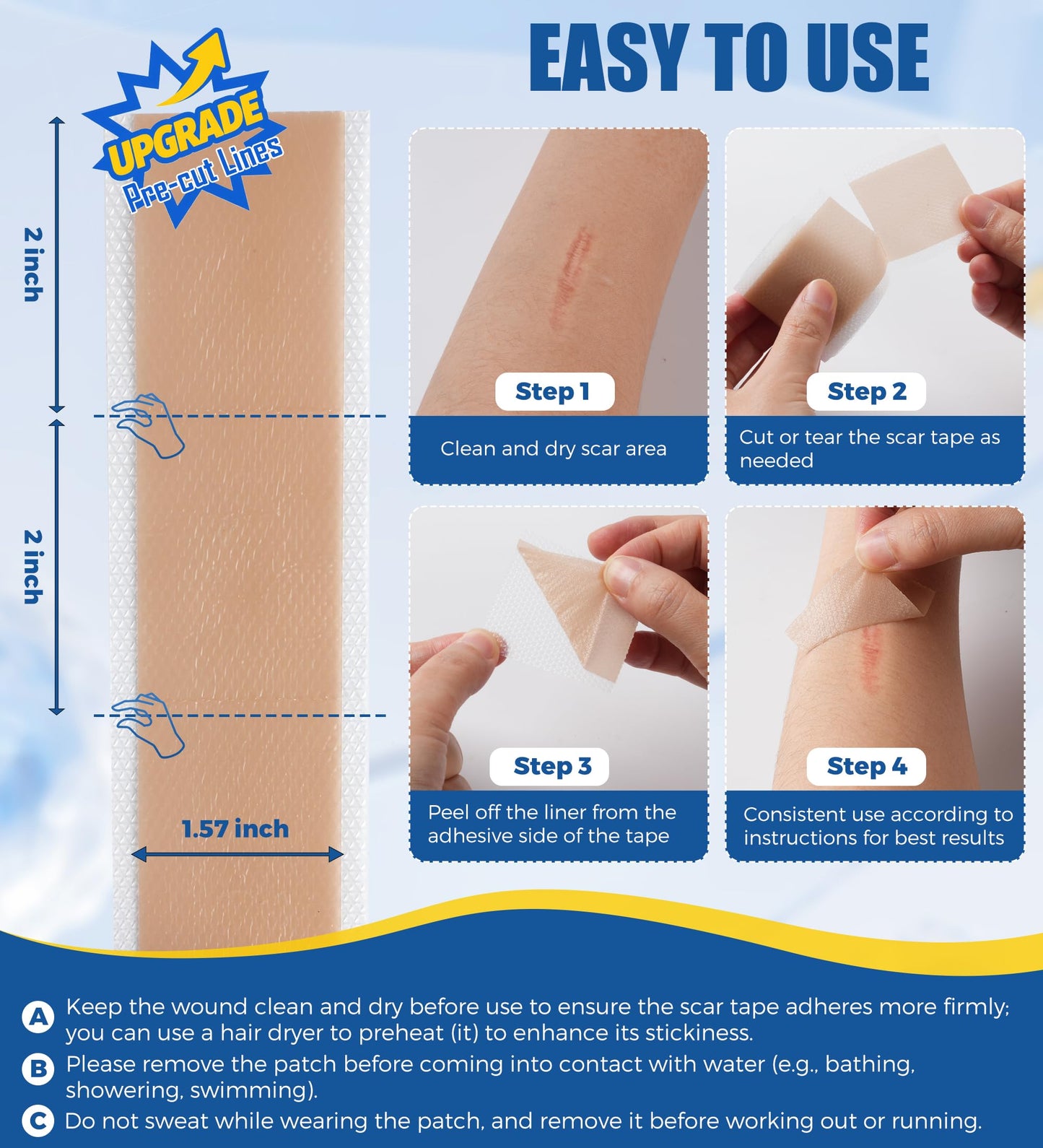 MasterMo Medical Grade Silicone Scar Sheets & Tape – 1.6x60 Roll, Ultra Soft & Hypoallergenic