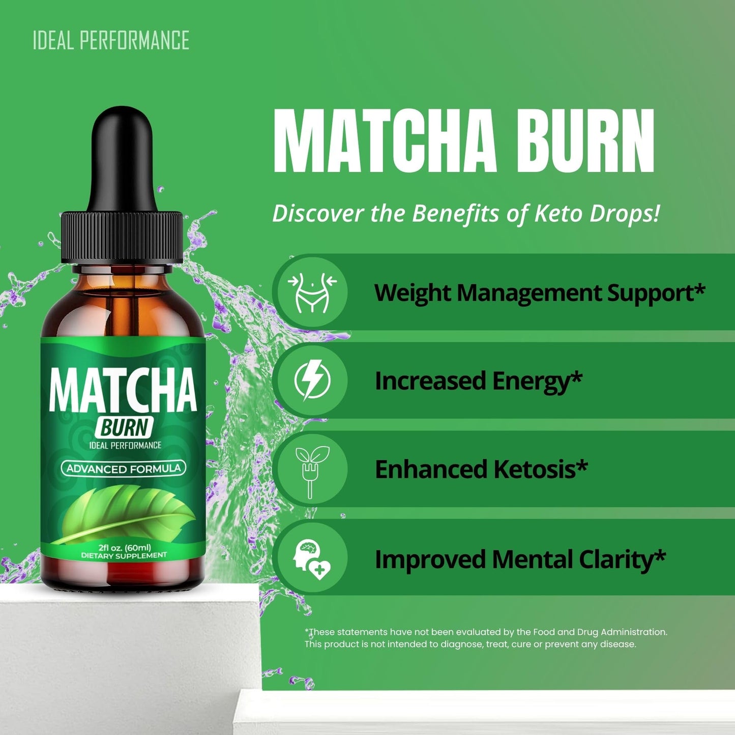 Matcha Burn Drops – Official Maximum Strength Keto Liquid Formula (1 Pack)