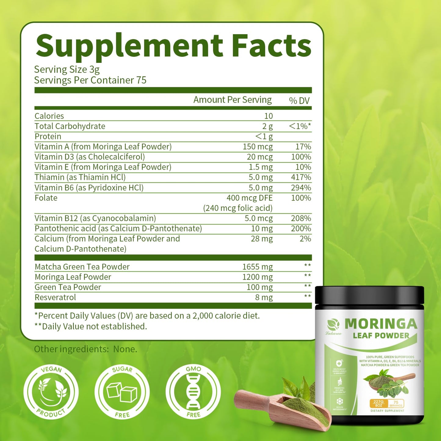 Organic Moringa & Matcha Powder – Multi-Green Superfoods for Energy, Digestion, Antioxidants | 8 oz