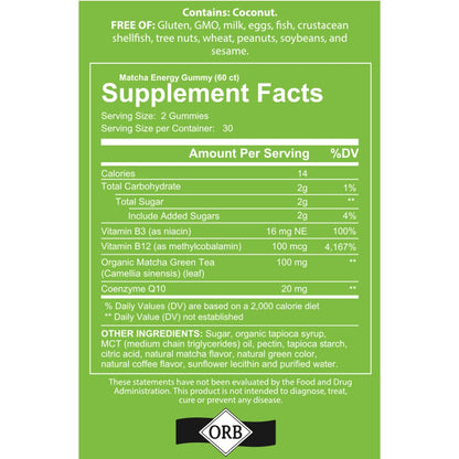 4 Your Wellness Matcha Organic Green Tea Gummies with B12, B3 & CoQ10 – Vegan, Gluten-Free, Non-GMO, Kosher (60 Count)