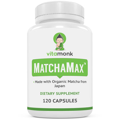 MATCHAMAX Organic Japanese Matcha Capsules | Pure Organic Green Tea Pills for Energy, Calm Focus & Antioxidants | Vegan | 120ct