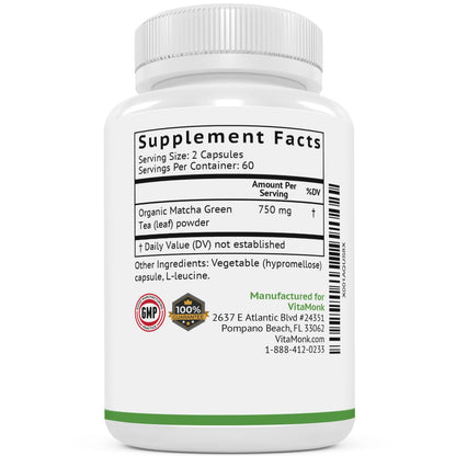 MATCHAMAX Organic Japanese Matcha Capsules | Pure Organic Green Tea Pills for Energy, Calm Focus & Antioxidants | Vegan | 120ct