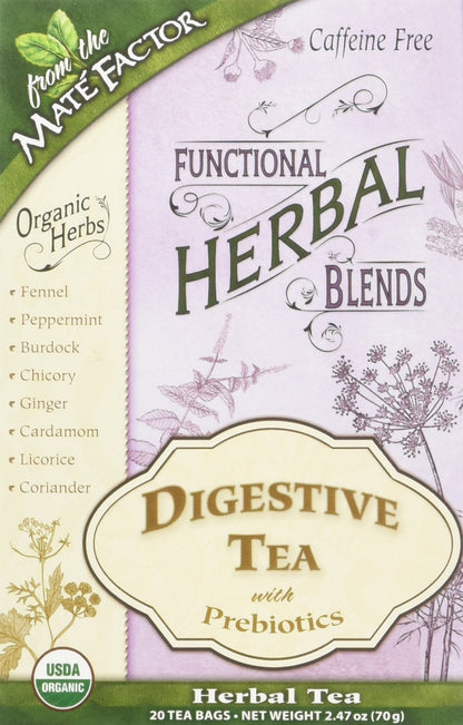Mate Factor Functional Herbal Blends - Digestive Tea with Prebiotics (20 Bags)