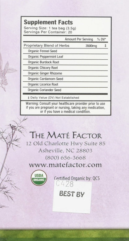 Mate Factor Functional Herbal Blends - Digestive Tea with Prebiotics (20 Bags)