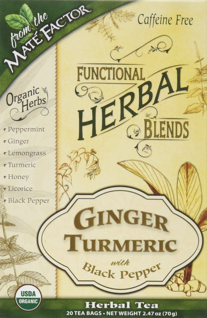 Mate Factor Functional Herbal Blends - Ginger Turmeric with Black Pepper (20 Bags)