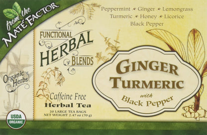 Mate Factor Functional Herbal Blends - Ginger Turmeric with Black Pepper (20 Bags)