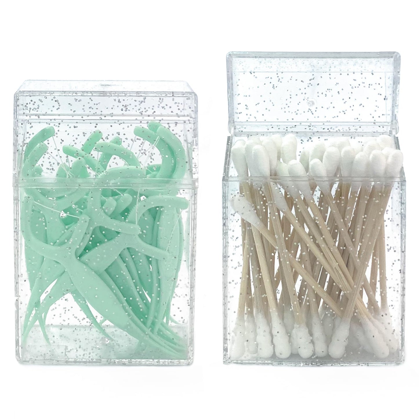 MatFirsmo Cotton Swab Holder for Travel – 2 Pcs, Clear Plastic with Dustproof Lid (Transparent White)