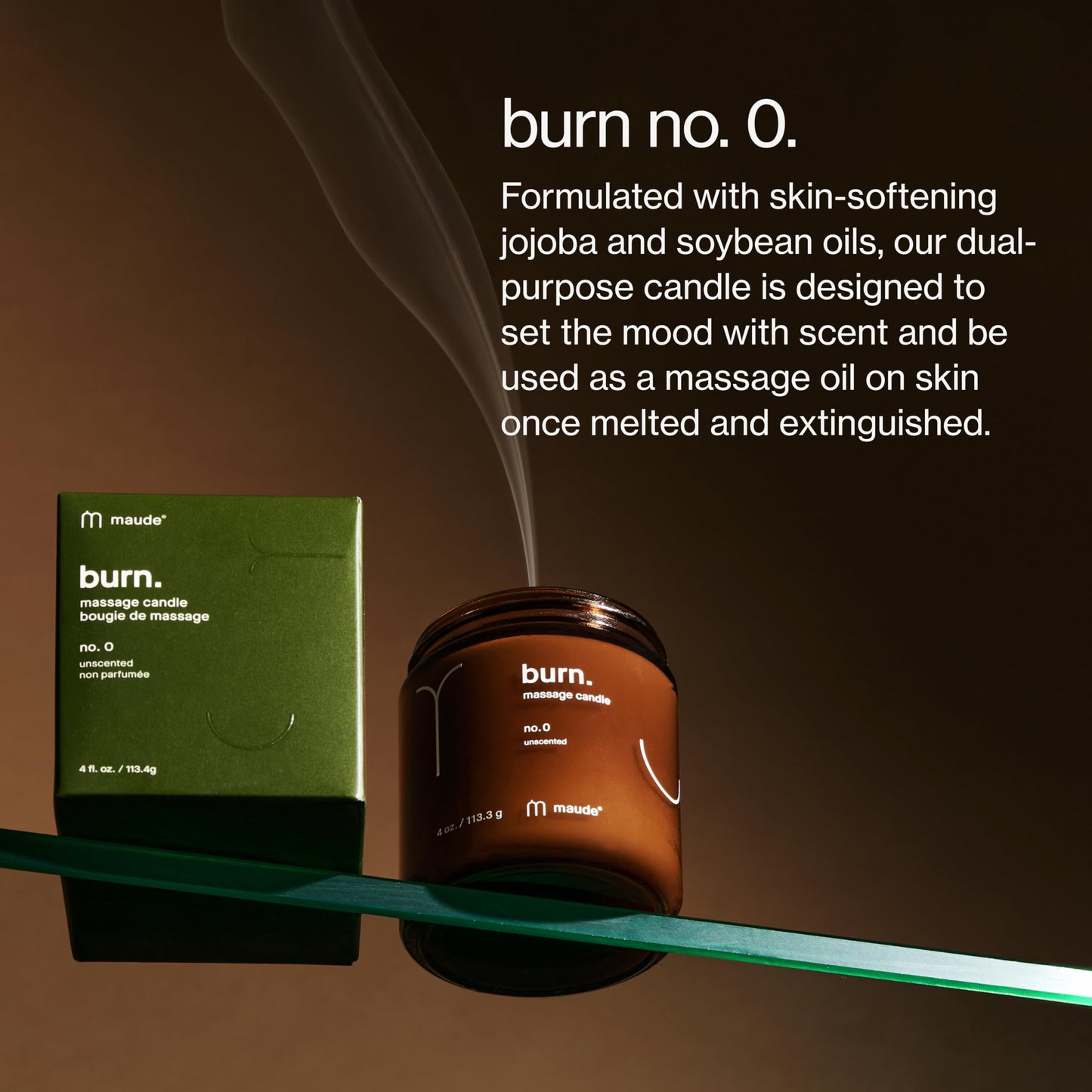 Maude Burn No. 0 - Unscented Jojoba Oil Massage Candle with Hydrating, Skin-Softening Soybean Oil - Paraben, Cruelty + Phthalate-Free Massage Oil Candle - Home + Self Care Gifts for Women & Men (4 oz)