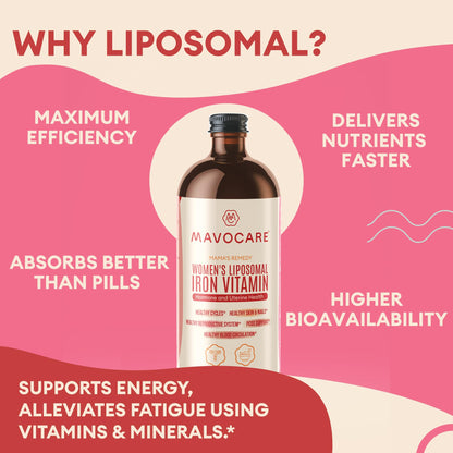 MavoCare Daily Liposomal Iron + Beetroot Vitamin | Hormone Health, Uterine & Fertility Support | Vegan Liquid Vitamin 15.2 fl oz