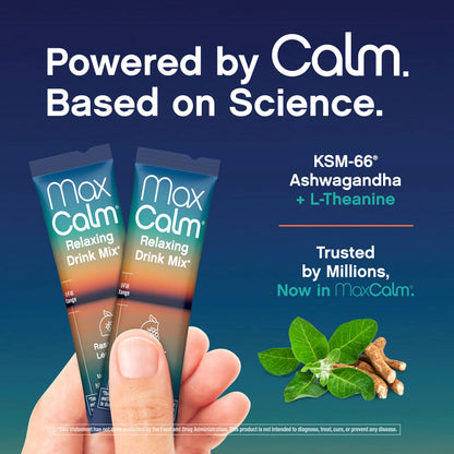 Max Calm Relaxing Drink Mix – Raspberry-Lemonade | Magnesium Glycinate & KSM-66 | 30 Packets