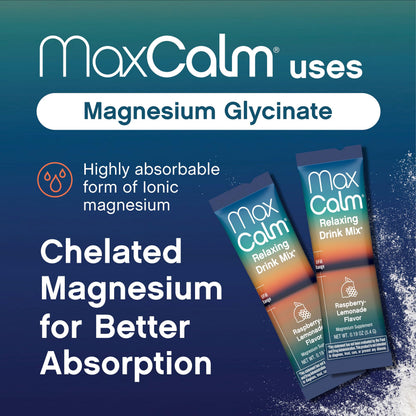 Max Calm Relaxing Drink Mix – Raspberry-Lemonade | Magnesium Glycinate & KSM-66 | 30 Packets