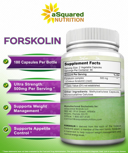 Forskolin 500mg Max Strength – 180 Capsules | aSquared Nutrition