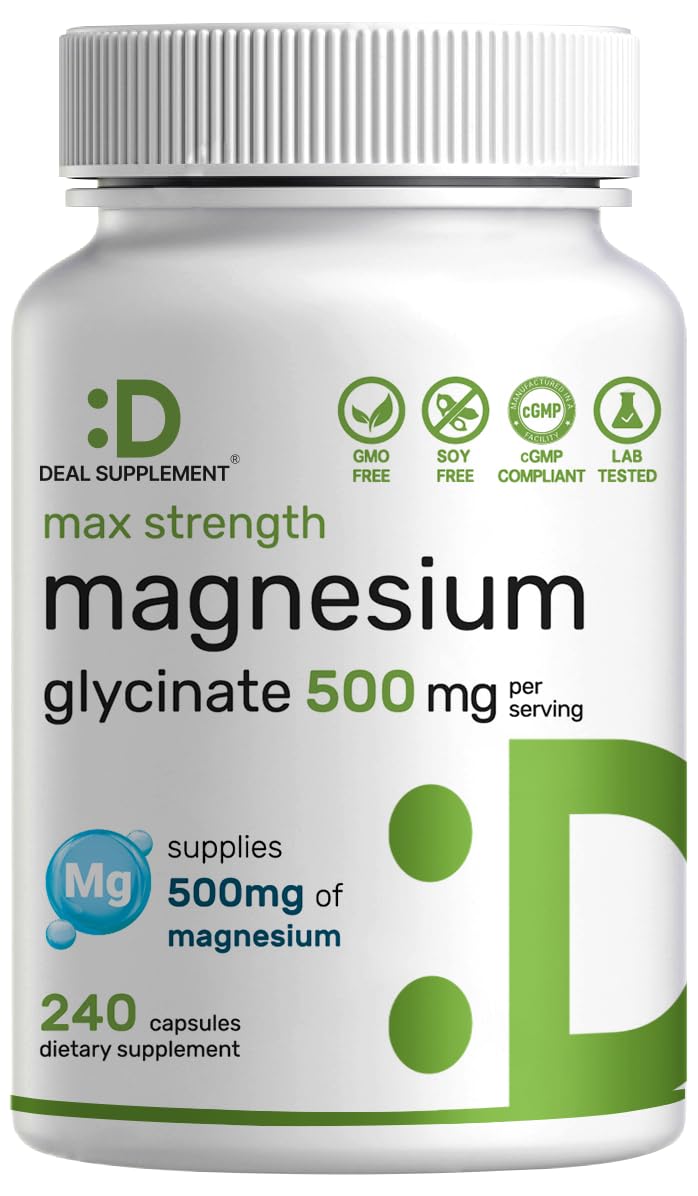 Max Strength Magnesium Glycinate 500mg | 240 Capsules | Chelated & Easy Absorption
