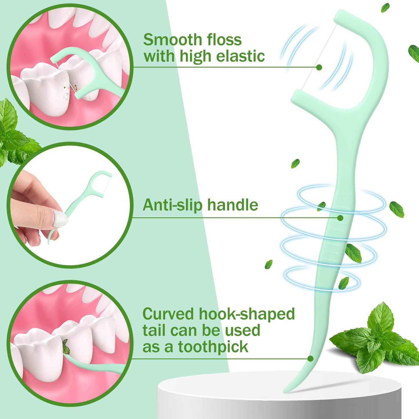 Maxcheck 2000 Count Green Mint Floss Picks Bulk | Natural Toothpicks & Dental Flosser