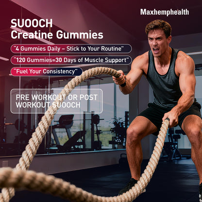 Maxhemphealth Creatine Monohydrate Gummies – Pre-Workout, Raspberry, 120 Count