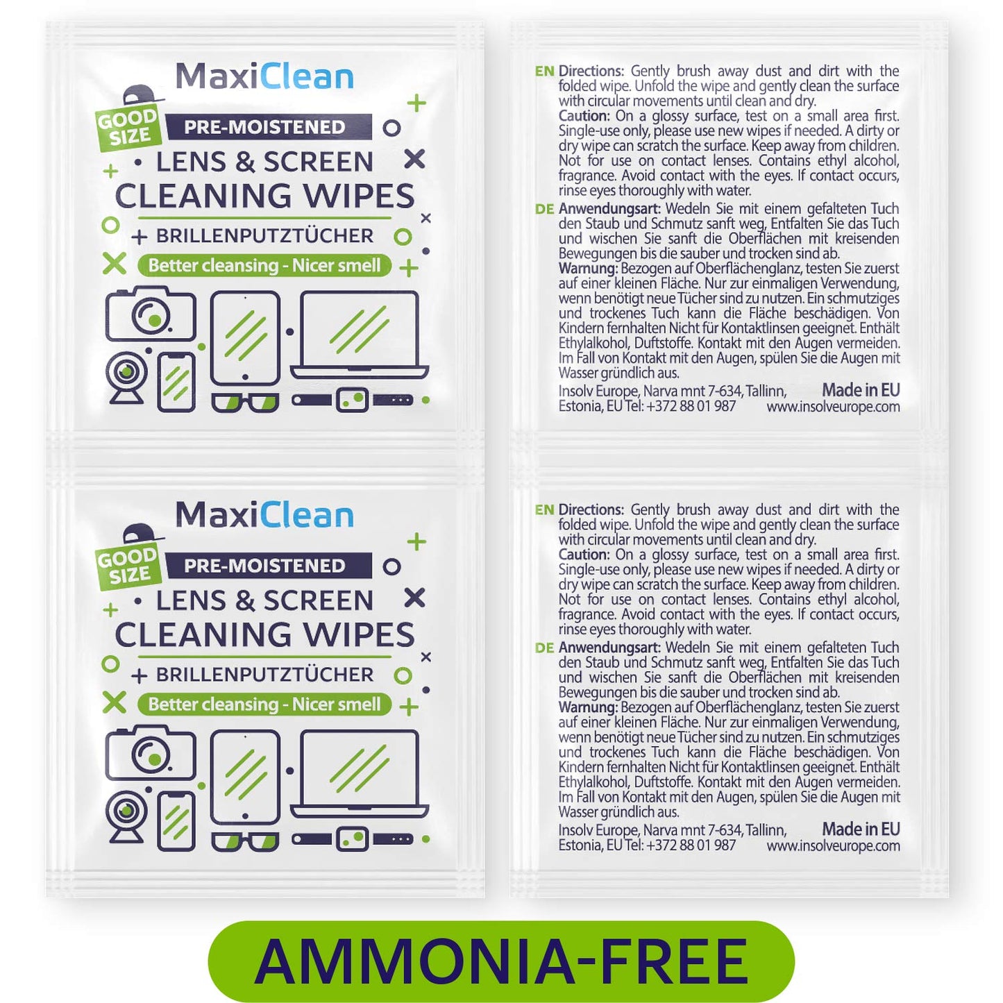 MAXI CLEAN 440 Pack Lens Wipes – Pre-Moistened Eyeglasses & Screens Cleaner