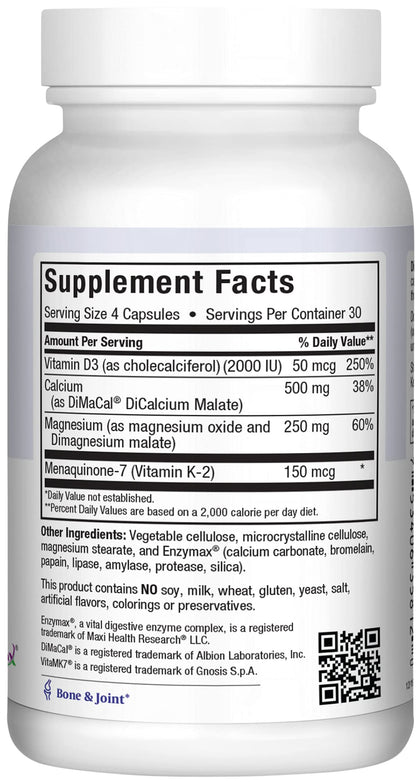 Maxi Health Calcium Magnesium Vitamin D3 K2 - Bone & Joint Support (120 Caps)