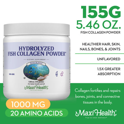 Maxi Health Collagen Peptides Powder – Marine Type I Unflavored Collagen for Joints, Skin, Hair & Nails (5.46 oz)