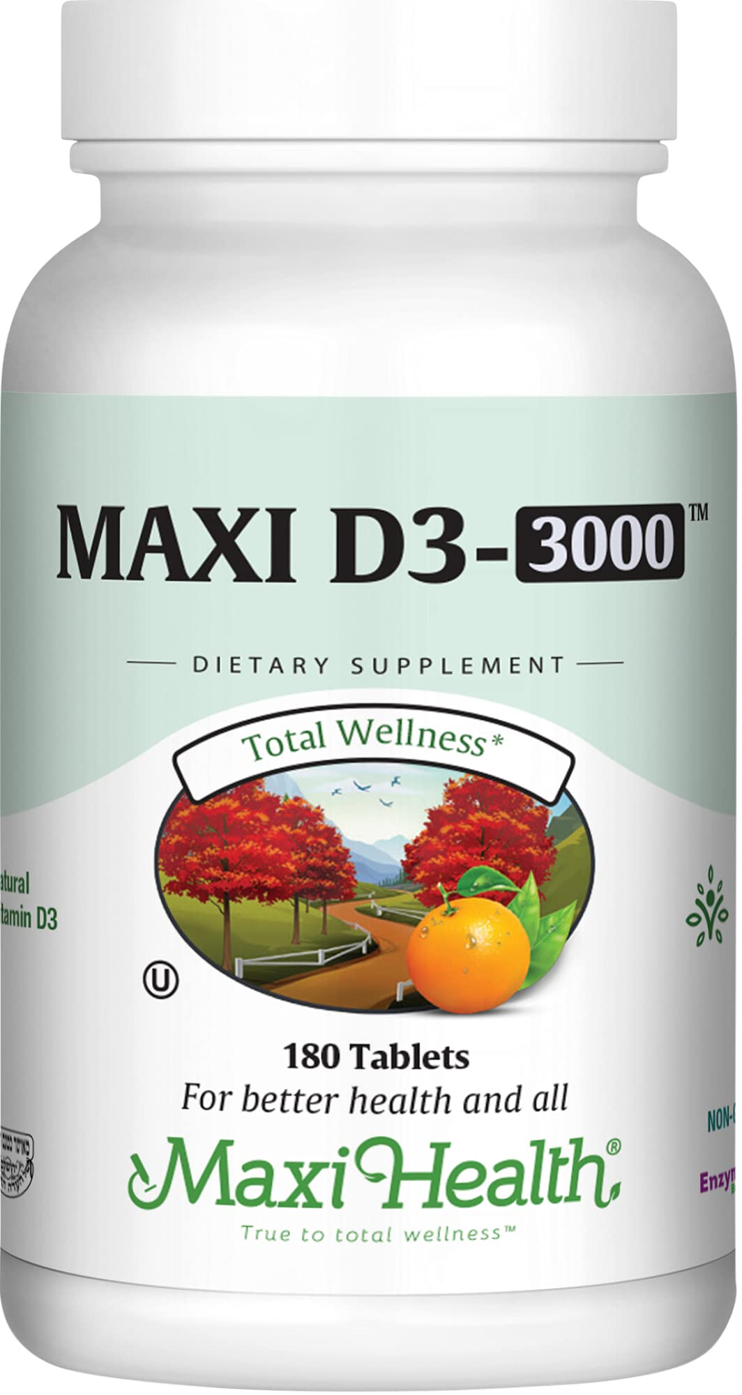 Maxi Health Vitamin D3 3000 IU (75 mcg) – 180 Tablets | Kosher, Non-GMO
