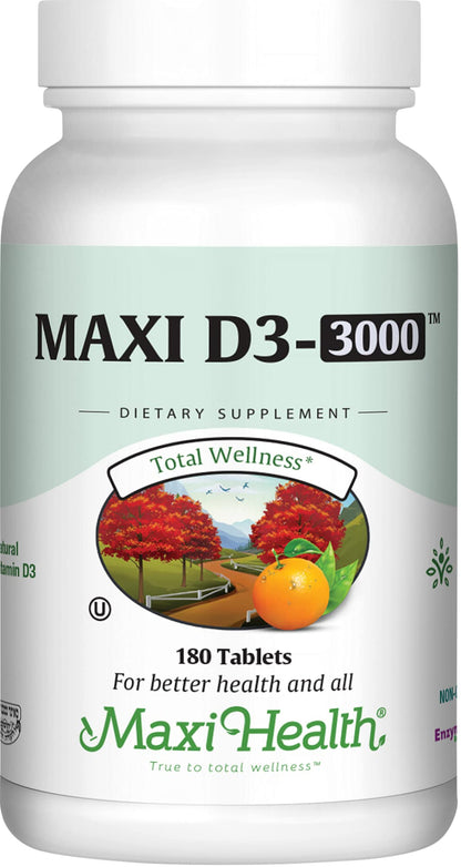 Maxi Health Vitamin D3 3000 IU (75 mcg) – 180 Tablets | Kosher, Non-GMO