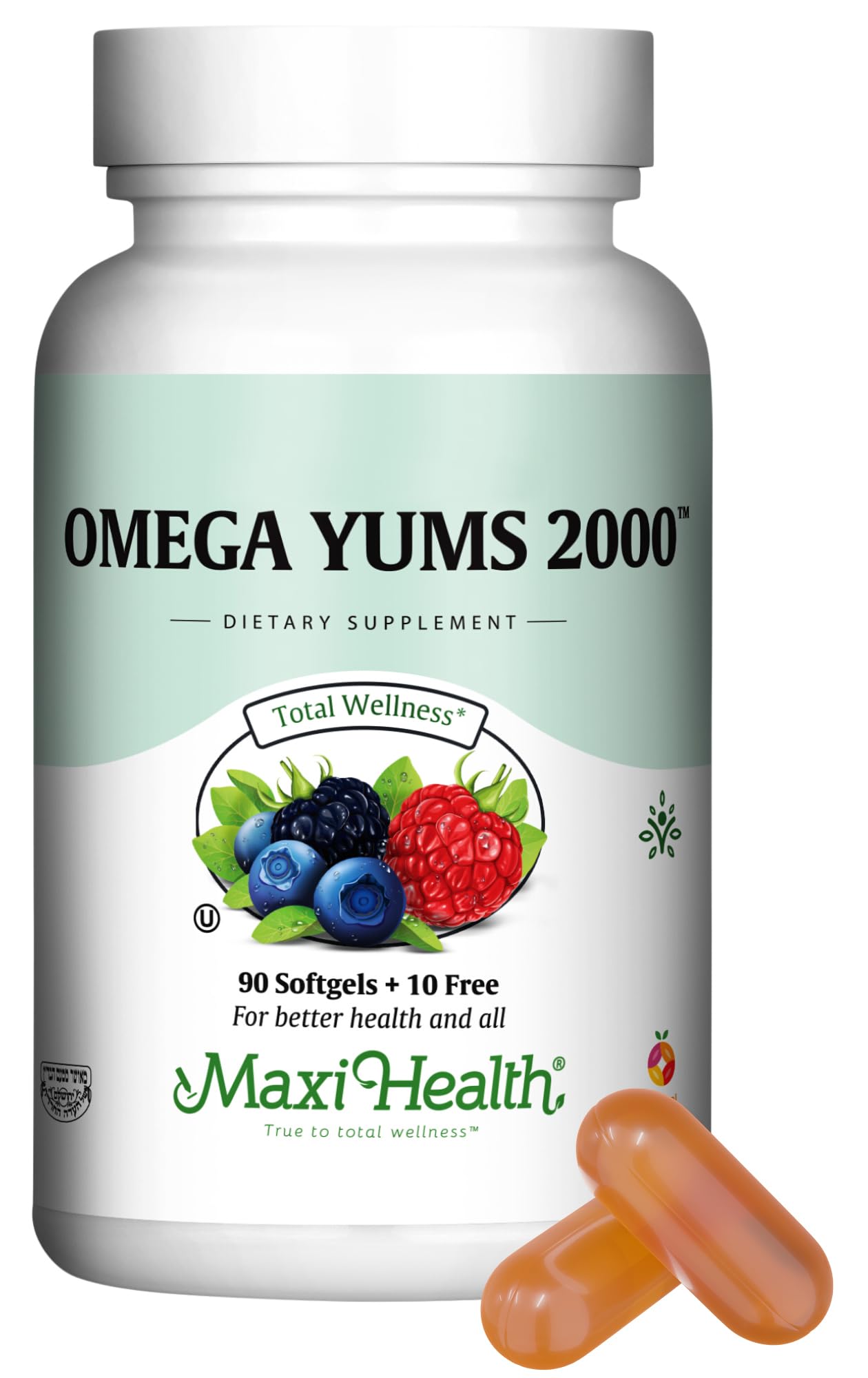 Maxi Health Fish Oil 2000mg – Omega-3 EPA/DHA Supplement for Adults & Kids | Fruity Burst | Kosher | 100 Softgels