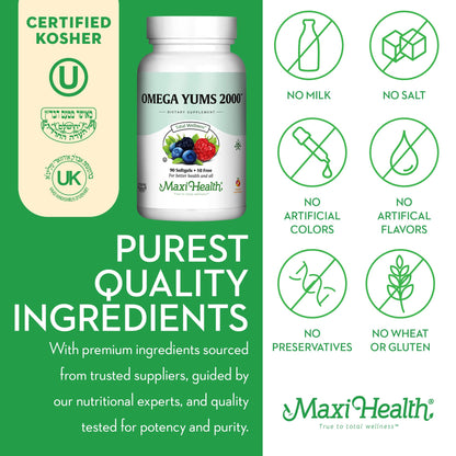 Maxi Health Fish Oil 2000mg – Omega-3 EPA/DHA Supplement for Adults & Kids | Fruity Burst | Kosher | 100 Softgels