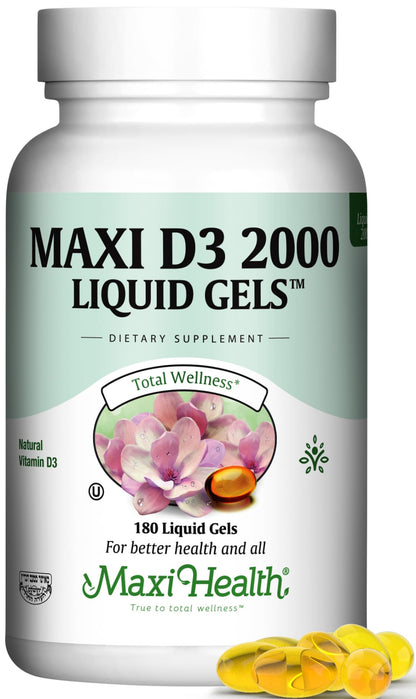 Maxi Health Kosher Vitamin D3 2000IU - 180 Liquid Gel | Immune Support & Bone Health