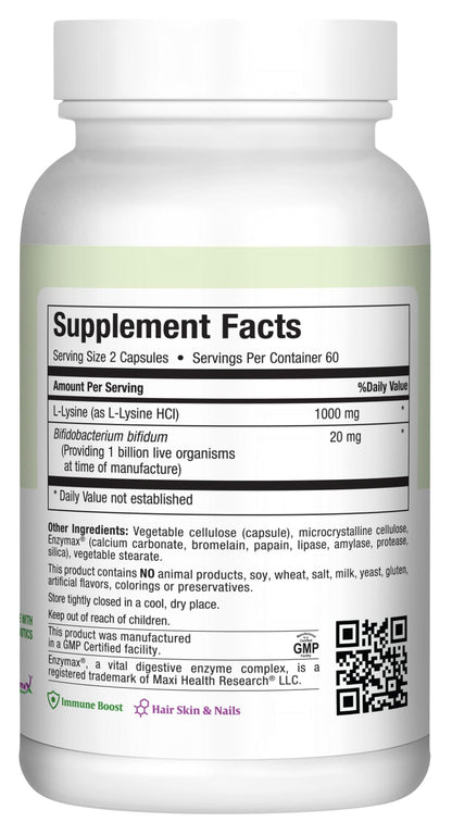 Maxi Health Lysine Complex with Probiotics - L-Lysine 1000mg | 60 Capsules