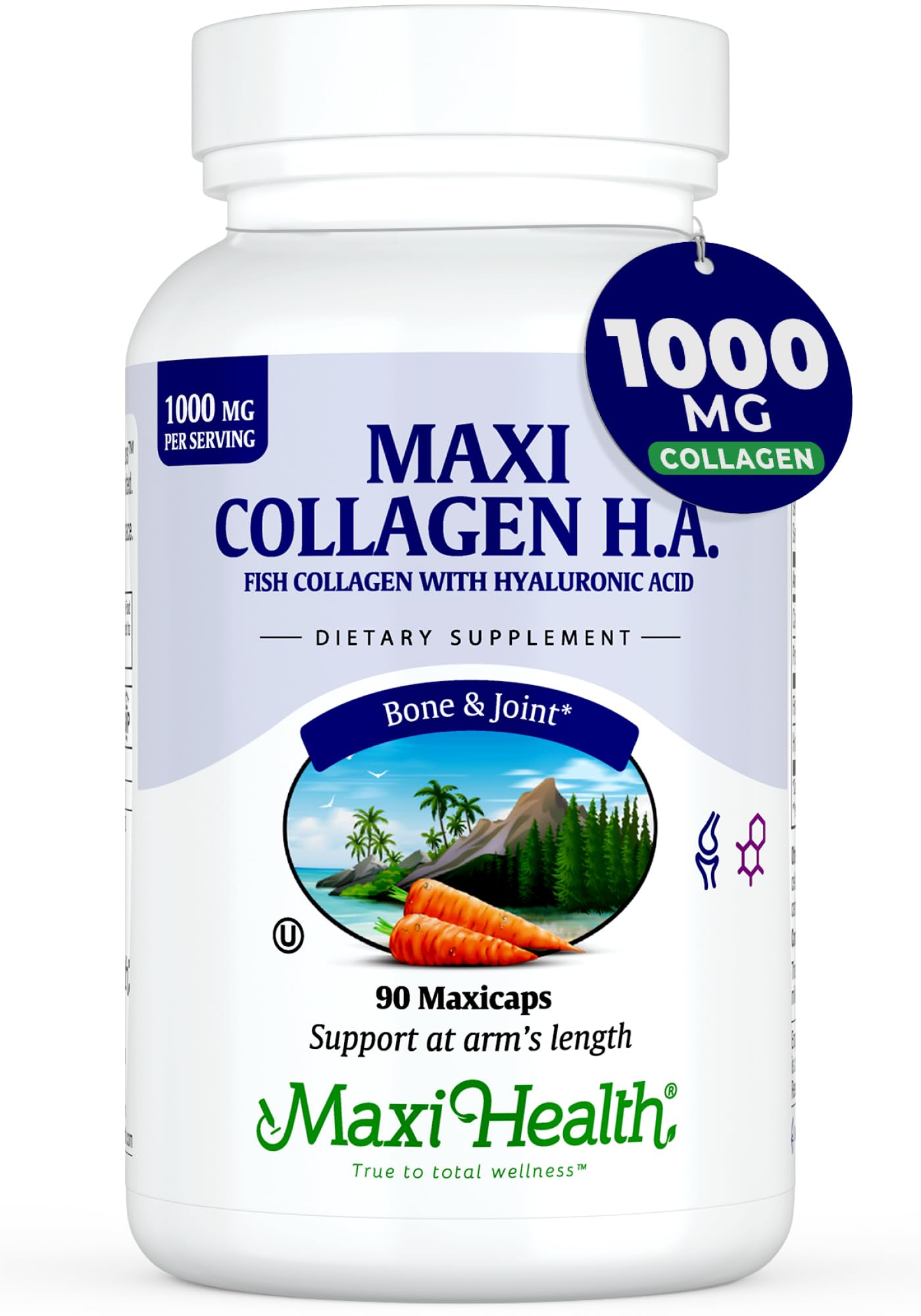 Maxi Health Marine Collagen Pills – 1000 mg Type 1 Collagen + Hyaluronic Acid (90 Maxicaps)