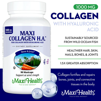 Maxi Health Marine Collagen Pills – 1000 mg Type 1 Collagen + Hyaluronic Acid (90 Maxicaps)