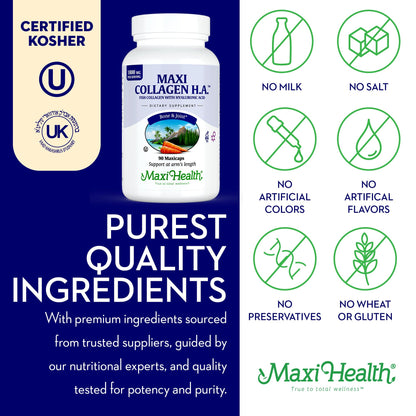 Maxi Health Marine Collagen Pills – 1000 mg Type 1 Collagen + Hyaluronic Acid (90 Maxicaps)