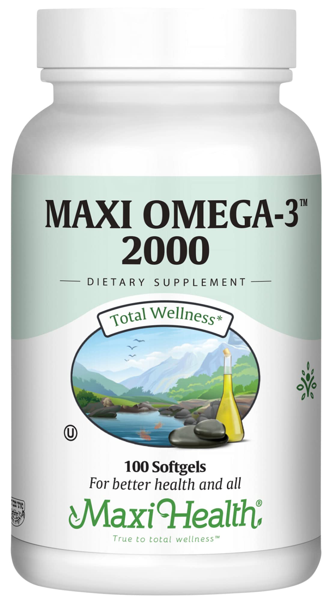 Maxi Health Omega 3 2000mg - Triple Strength Fish Oil with No Fishy Aftertaste | Kosher, 100 Softgels