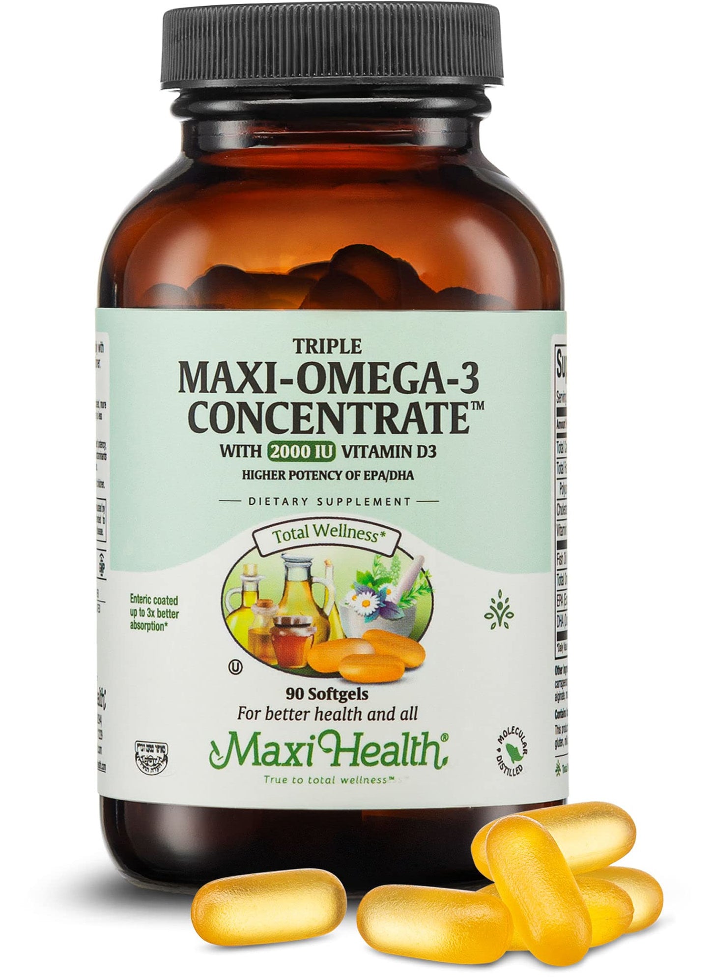 Maxi Health Omega-3 Fish Oil with Vitamin D3 - Wild-Caught, Kosher | EPA & DHA