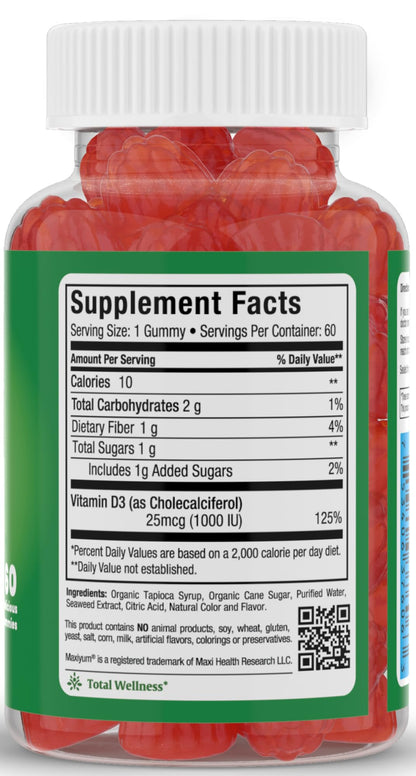 Maxi Health Vitamin D Gummies - 60 Count (1000 IU D3)