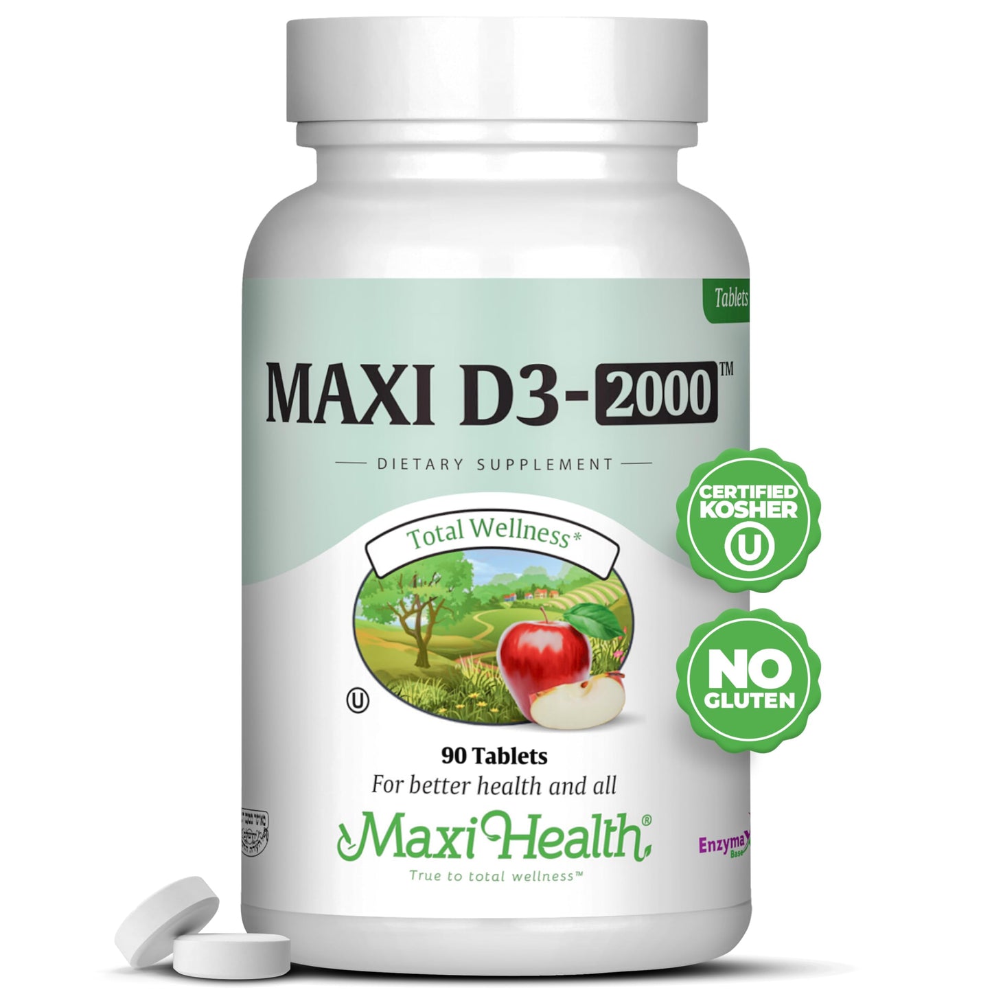 Maxi-Health Vitamin D3 2000 IU - For Healthy Muscle Function, Bone Health and Immune Support – 90 Tablets – Best Kosher Supplement For Adults