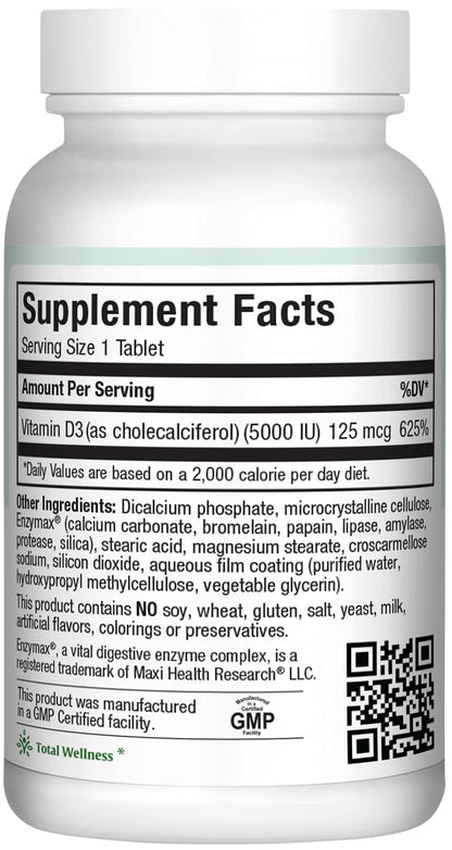 Maxi Health Vitamin D3 5000 IU – High Potency D3 (180 Tablets)