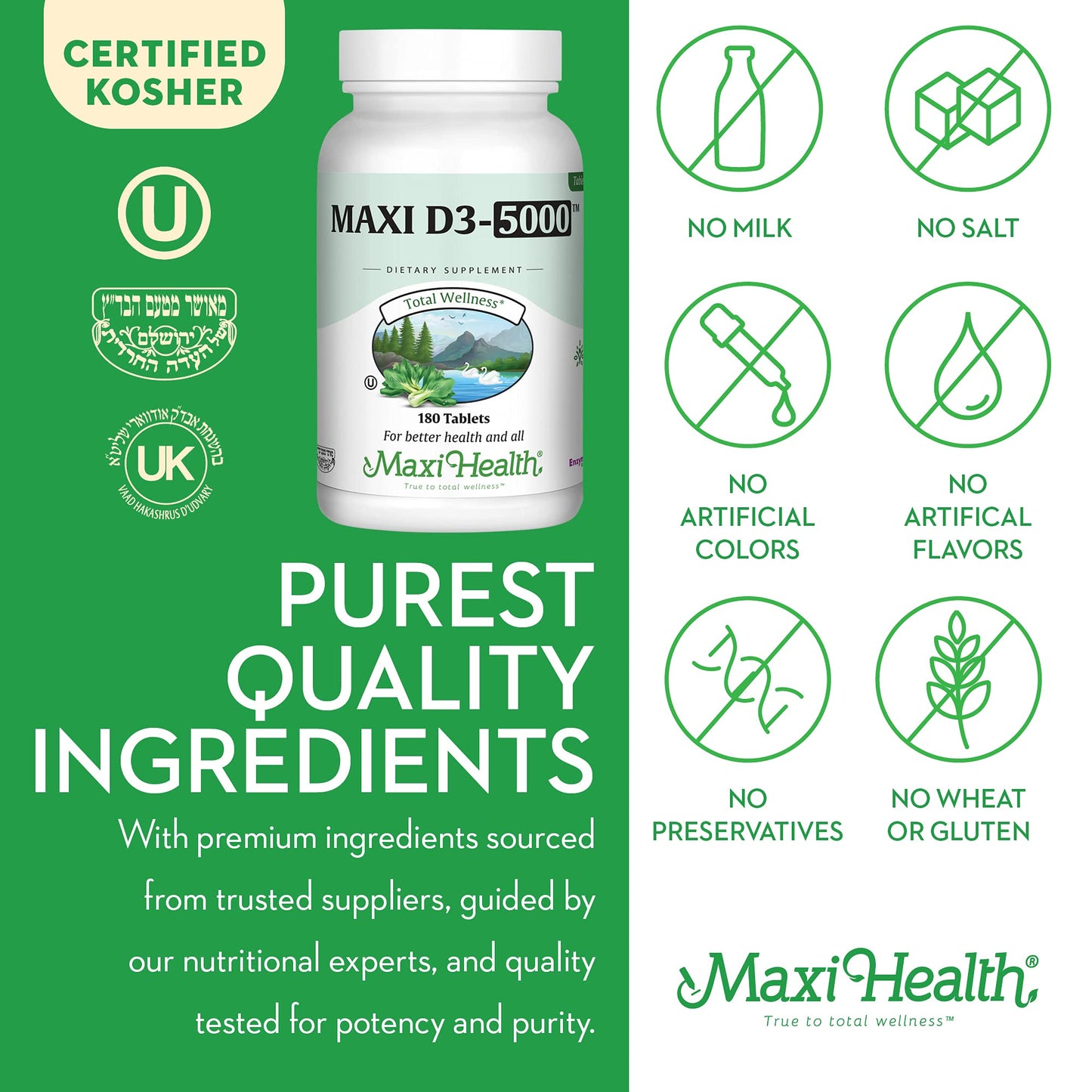 Maxi Health Vitamin D3 5000 IU – High Potency D3 (180 Tablets)