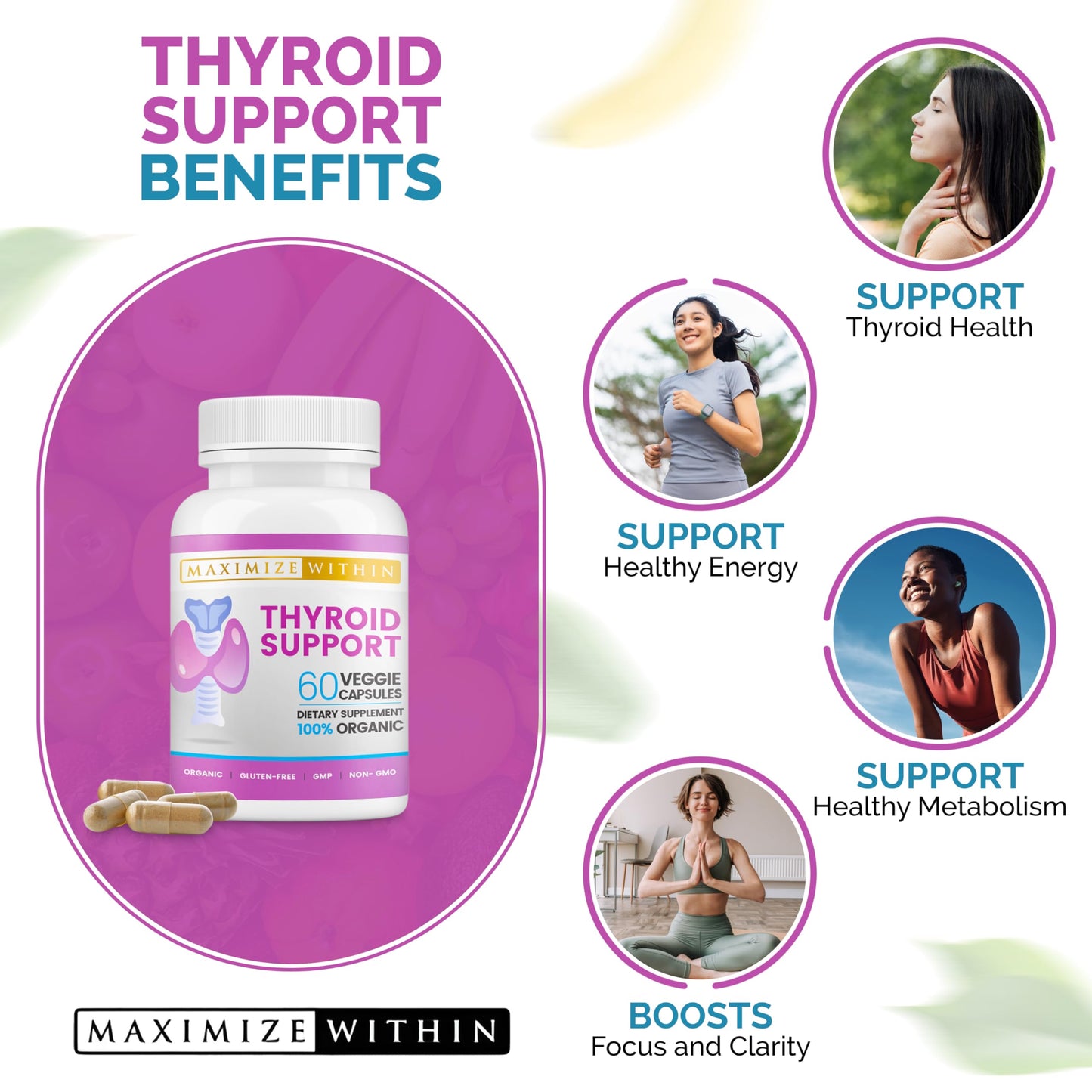 Maximize Within Thyroid Support for Women & Men | Focus, Clarity & Energy (60 Count, Pack of 2)