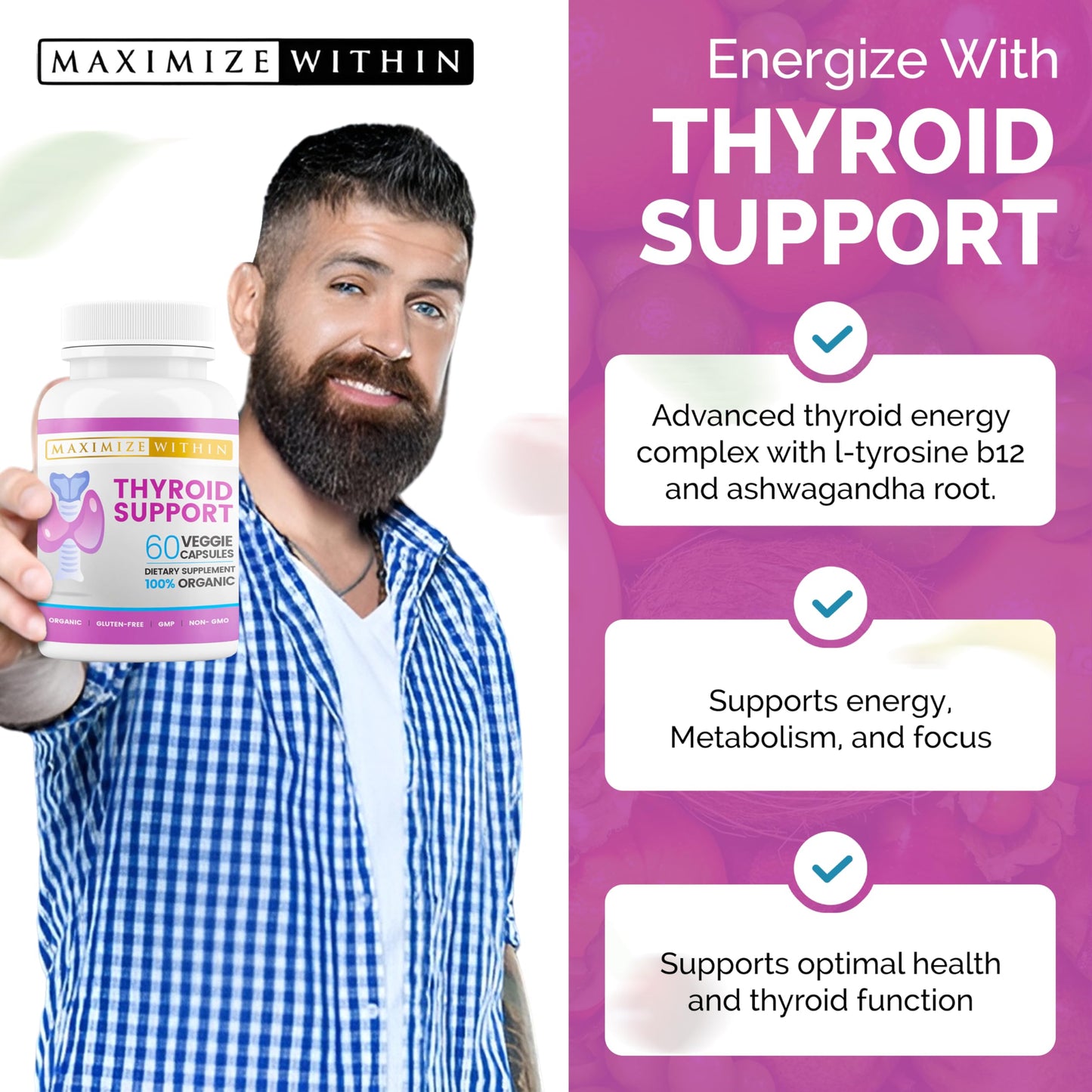Maximize Within Thyroid Support for Women & Men | Focus, Clarity & Energy (60 Count, Pack of 2)